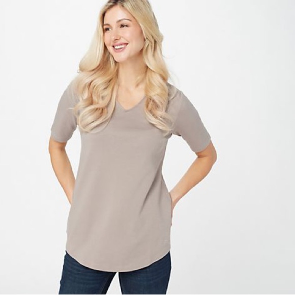 Isaac Mizrahi Live Essentials V-Neck Elbow Sleeve Tunic A289635 Driftwood 1X NWT